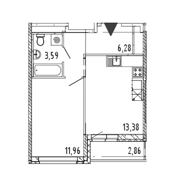 1-комнатная квартира 35.21 м², 13/18 эт., ЖК «Новые горизонты 2»